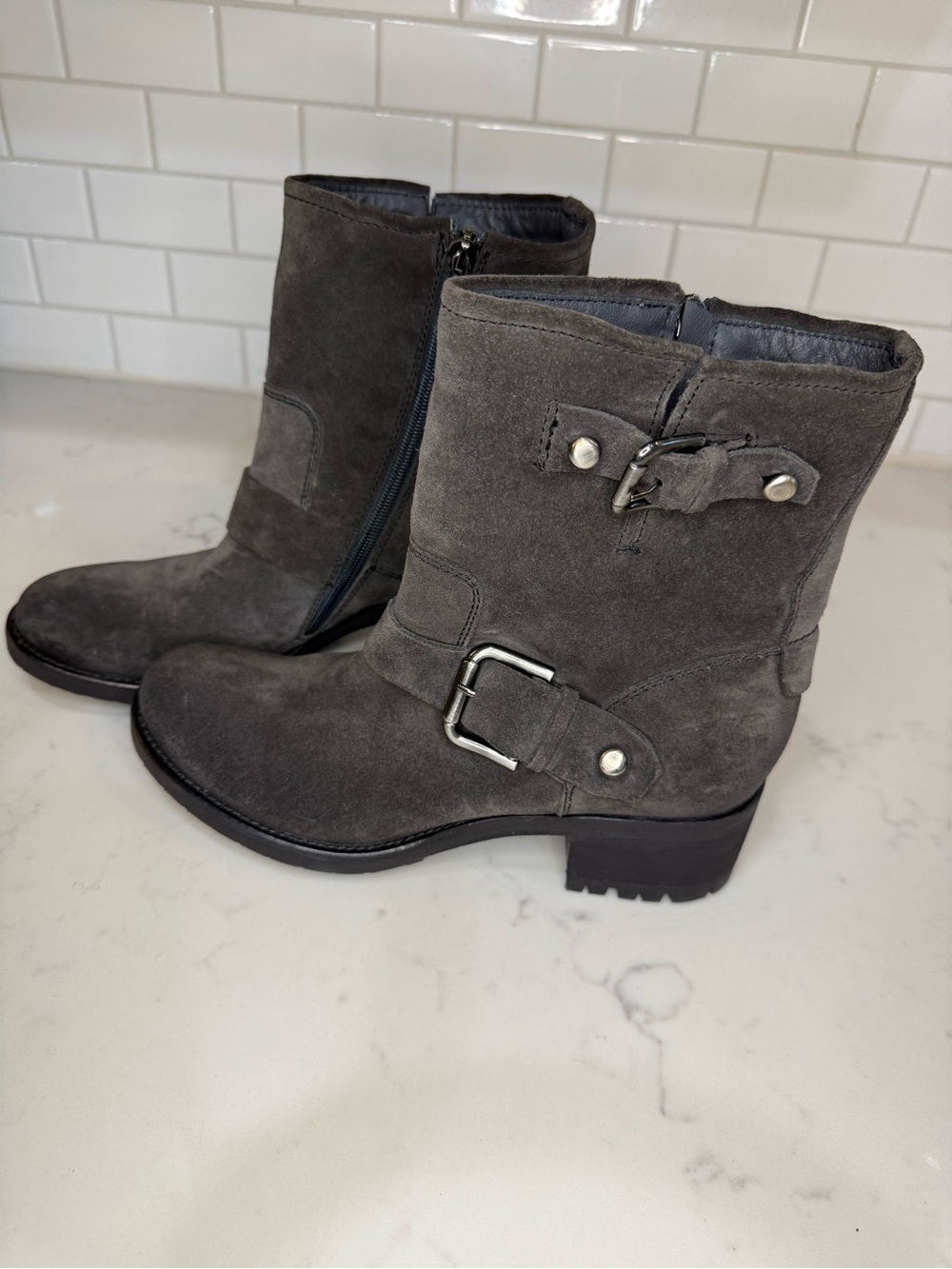 Alberto Fermani Gray Suede Moto Boots Italian Lug Sole Size 37